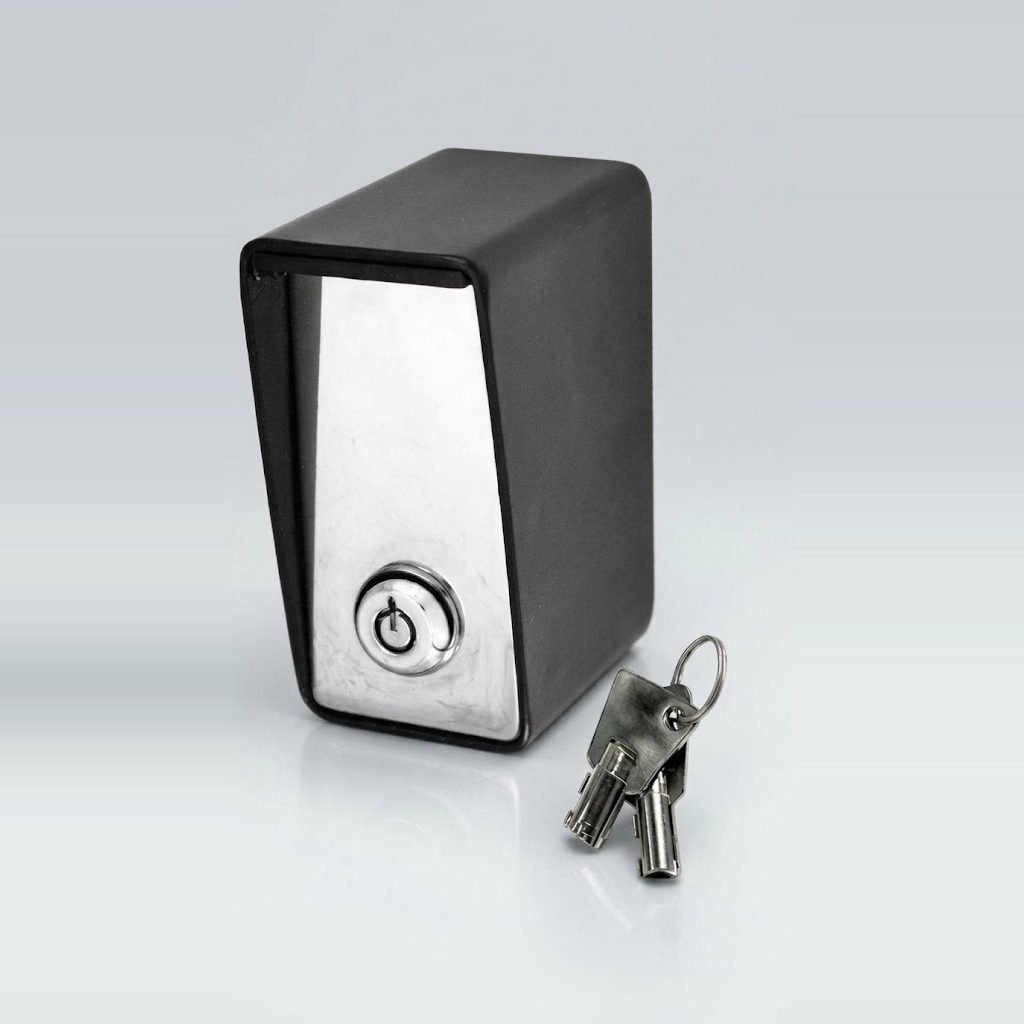 Anti-vandal steel release box with a stainless steel front and tubular keys
